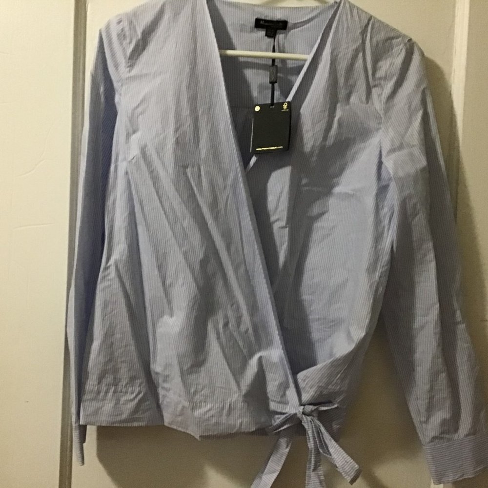 NWT MASSIMO DUTTI STRIPE CROSSOVER WRAP SHIRT. 6